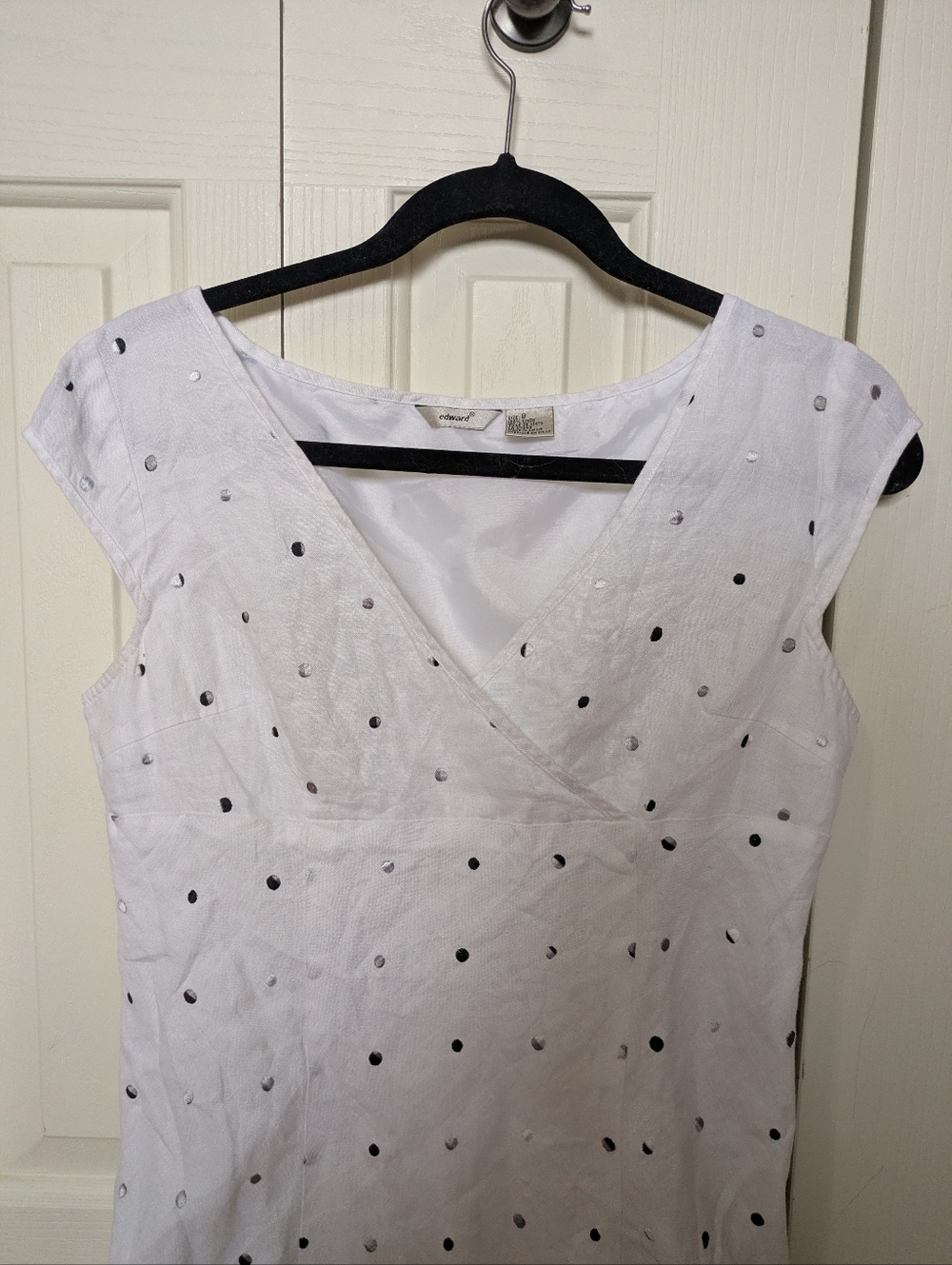 White Polka Dot Cap Sleeve Dress by Edward